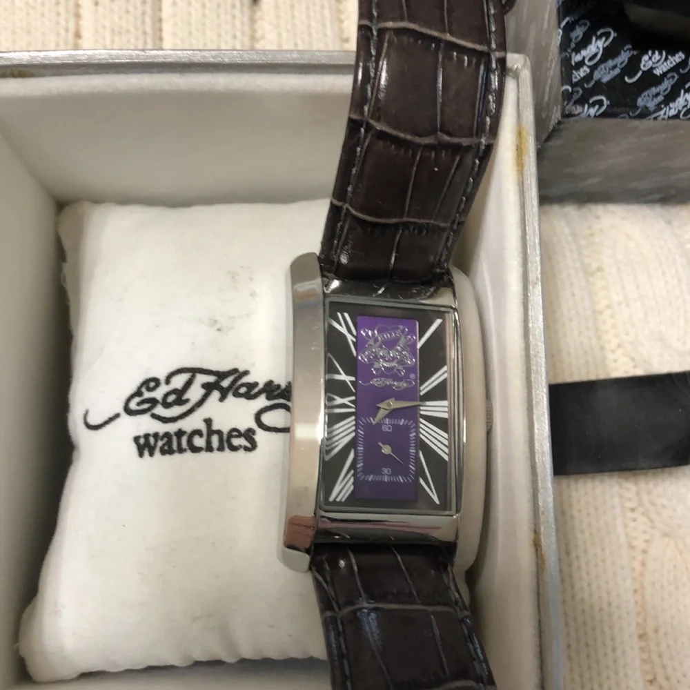 Ed Hardy leather watch with secondhand
